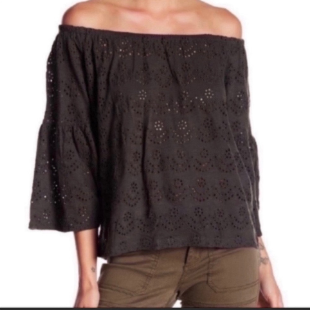 Lucky Brand gray bell sleeve peasant blouse, size small